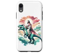 Custodia per iPhone XR Divertente Gesù che cavalca T-Rex Dinosaur Meme Parodia per i credenti
