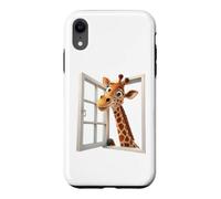 Custodia per iPhone XR Divertente giraffa che sbircia attraverso una finestra aperta