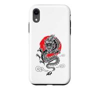 Custodia per iPhone XR Drago giapponese con tramonto rosso, amante dell'arte giapponese
