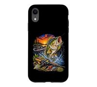 Custodia per iPhone XR Epic Bass Pesca Scena con Barca su un Lago Tramonto