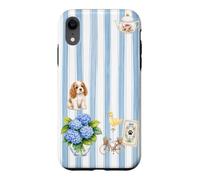 Custodia per iPhone XR Estetica Cottagecore Cavalier Ortensia A Righe Blu