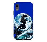 Custodia per iPhone XR Female Anime Ninja Warrior with Swords Under Full Moon
