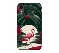 Custodia per iPhone XR Fenicottero che cammina sotto le palme ad arco