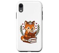 Custodia per iPhone XR Fox Reading Book Graphic Fox con libro floreale