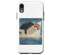 Custodia per iPhone XR Funny Ocean Adventure Cat Biting a Shark Vintage