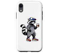 Custodia per iPhone XR Funny Raccoon, Common Raccoon Drinking Coffee
