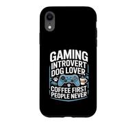 Custodia per iPhone XR Gaming Introvert Dog Lover Coffee First People Mai