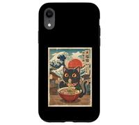 Custodia per iPhone XR Gatto Nero Mangiare Ramen giapponese Ukiyo-e Grande Wave Art