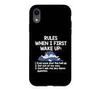Custodia per iPhone XR Gatto pigro che dice regole quando mi sveglio per la prima volta uscire dalla mia strada