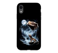 Custodia per iPhone XR Geco crestato che ulula alla luna anni '90 retrò