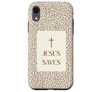 Custodia per iPhone XR Gesù salva l'estetica della croce di fede cristiana con stampa leopardata
