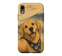 Custodia per iPhone XR Golden Retriever blogger al Monte Fuji in stile sumi-e