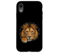Custodia per iPhone XR Grafica del gatto selvatico con leone che sfonda il buco lacerato