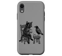 Custodia per iPhone XR Grafico circolare vintage con incisione di gatto corvo caffè tè amici