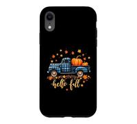 Custodia per iPhone XR Hello Fall Camicia Divertente Halloween Zucca Buffalo Plaid Camion