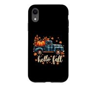 Custodia per iPhone XR Hello Fall Camicia Divertente Halloween Zucca Buffalo Plaid Camion