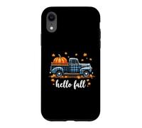Custodia per iPhone XR Hello Fall Camicia Divertente Halloween Zucca Buffalo Plaid Camion