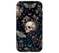 Custodia per iPhone XR Illustrazione botanica della falena del gufo del cranio celeste mistico scuro