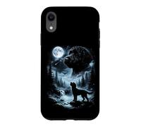 Custodia per iPhone XR Labradoodle nero che ulula alla luna retrò anni '90 Doodle Dog