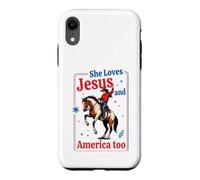 Custodia per iPhone XR Lei ama Gesù e America Vintage Western Horse Rider