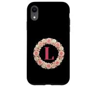 Custodia per iPhone XR Letter H Floral Monogram Initial Name Pink White Flower