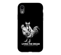 Custodia per iPhone XR Living the Dream, divertente design con cane che cavalca il pollo