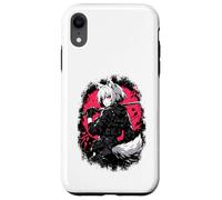 Custodia per iPhone XR Lupo Anime Girl Samurai Katana Rosa Nero Design Estetico