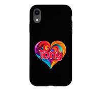 Custodia per iPhone XR Maglietta con scritta "I Heart Love Tony First Name", colorata