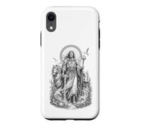 Custodia per iPhone XR Manannan, linea d'arte celtica del dio celtico delle onde sacre