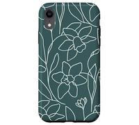 Custodia per iPhone XR Modern Line Art Poppy Flower Leaves Boho Dark Green