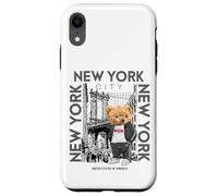 Custodia per iPhone XR New York City Teddy Bear with The Dumbo Manhattan Bridge