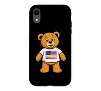 Custodia per iPhone XR Patriotic Teddy Bear USA Flag Illustration Graphic Cartoon