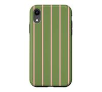 Custodia per iPhone XR Pink and Olive Green Stripes Thin Vertical Lines Pattern