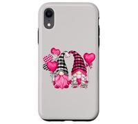 Custodia per iPhone XR Pink Buffalo Plaid And Heart Balloons Valentine's Gnome