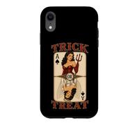 Custodia per iPhone XR Pinup Girl Trick or Treat Devil Angel giocatore di carte da gioco