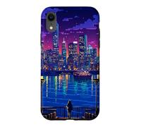 Custodia per iPhone XR Pixel Art retrò con vista sulla città di New York Synthwave