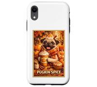 Custodia per iPhone XR Poster a tema Pug Fun Dog Pet Pumpkin Animal, parodia artistica del caffè autunnale