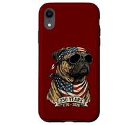 Custodia per iPhone XR Pug Bandiera Americana 250 Anni 1776-2026 Bicentenario USA Cane