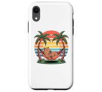 Custodia per iPhone XR Relaxing capybara, Sunset, Palm tree, Summer capy vacation