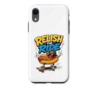 Custodia per iPhone XR Relish The Ride - Divertente skateboarder con hot dog