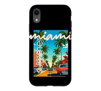 Custodia per iPhone XR Retro Miami Summer Palm Tree Street Classic Car Graphic