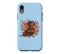Custodia per iPhone XR Retro Vintage Flowers Floral Brown Chocolate Dachshund Lover
