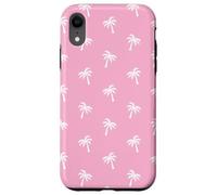 Custodia per iPhone XR Rosa Bianco Palm Tree Beach Pattern Design Donne Ragazze