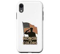 Custodia per iPhone XR Sagoma e bandiera patriottica 'Honor the Colors' Saluting