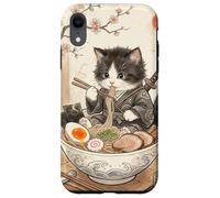 Custodia per iPhone XR Samurai Ninja Carino Gatto Ramen Bowl Giapponese Acquerello Giappone