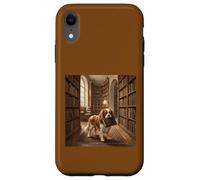 Custodia per iPhone XR Scena di lettura del libro del cane della biblioteca di Cavalier Spaniel