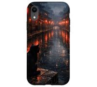 Custodia per iPhone XR Scena di strada piovosa del gatto nero del gatto nero giapponese