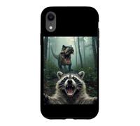Custodia per iPhone XR Selfie del procione sorpreso con meme divertente dinosauro T Rex