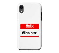 Custodia per iPhone XR Sharon, targhetta con scritta "Hello My Name is Name"