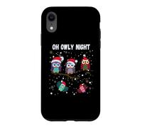 Custodia per iPhone XR Simpatici gufi di Natale in cappelli di Babbo Natale Oh Holy Owly Night